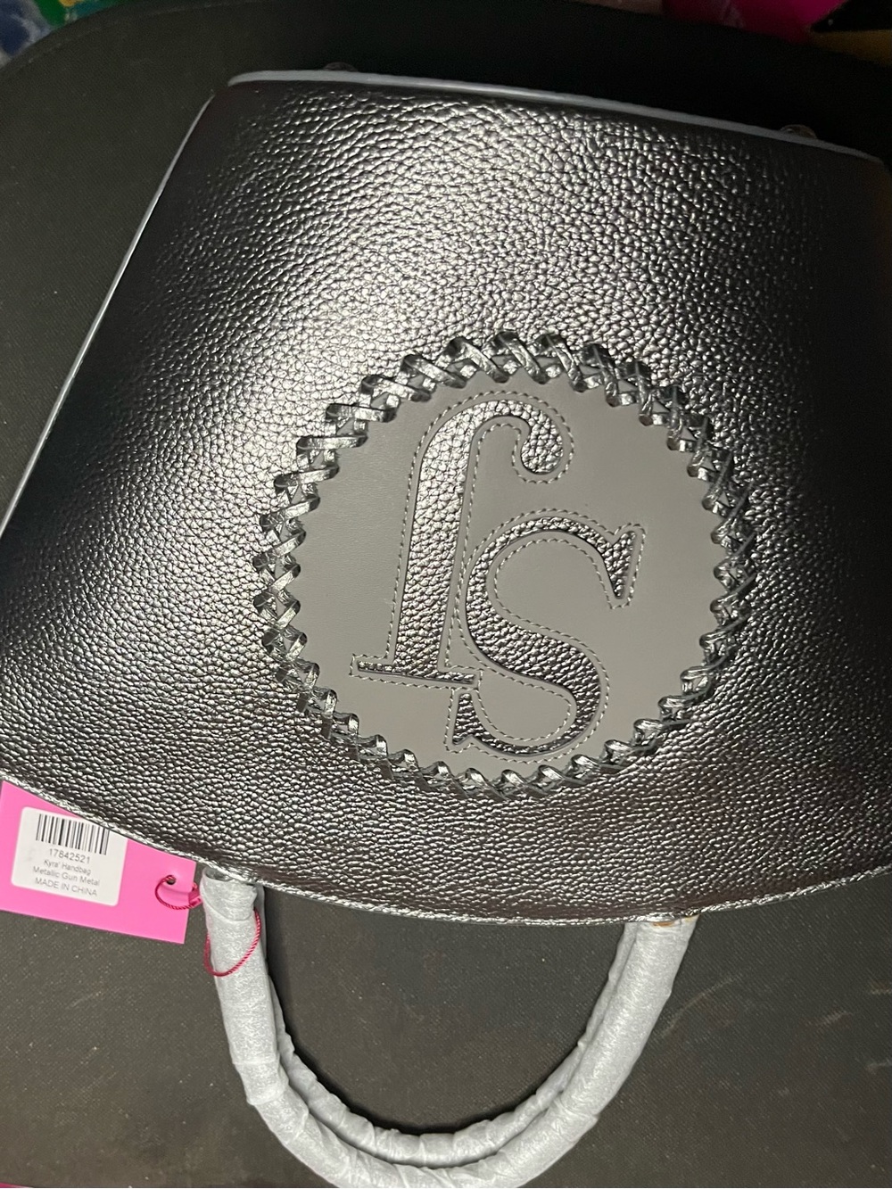 Sassy Jones Metallic Silver Satchel with Embossed LS Logo